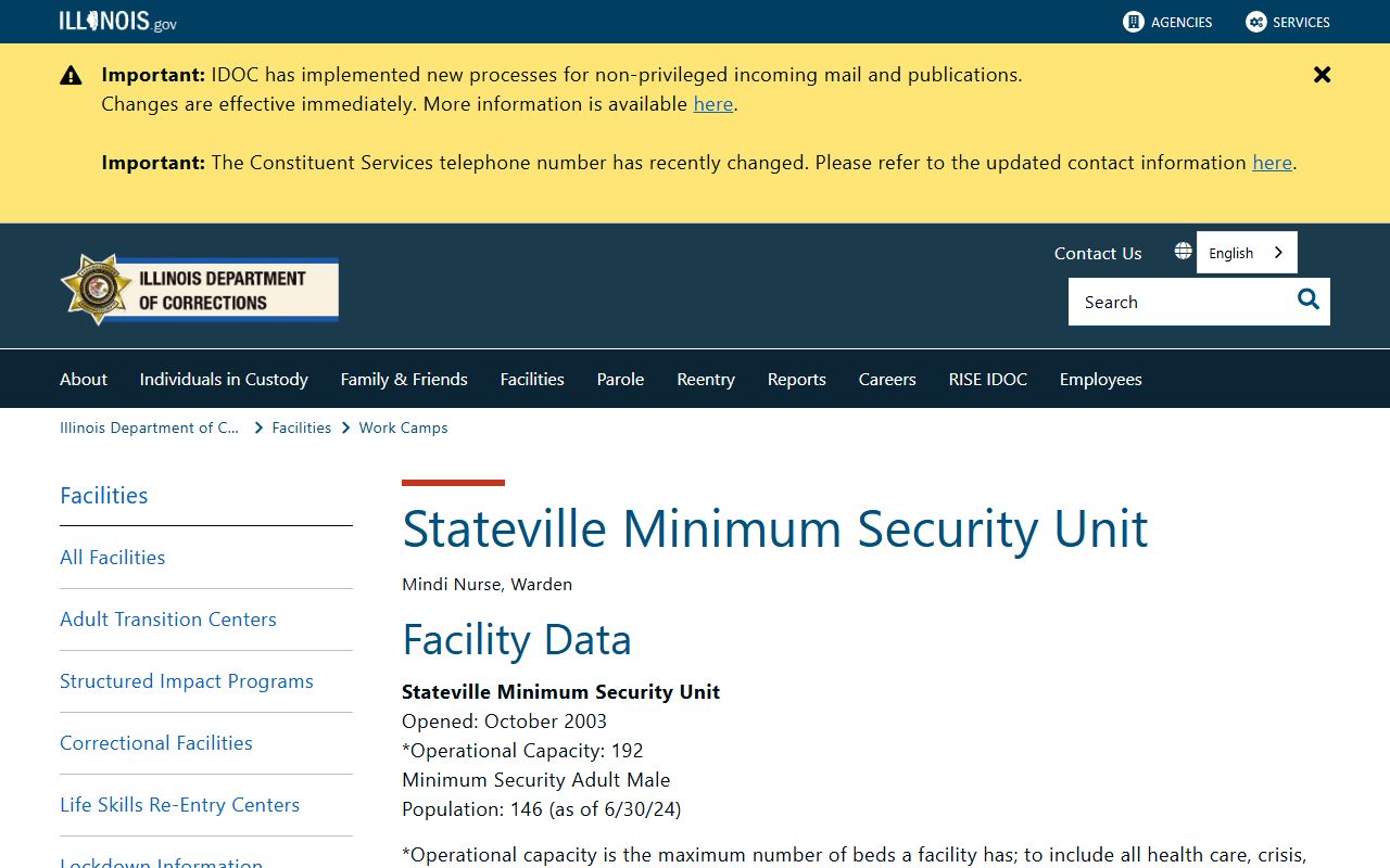 Stateville Minimum Security Unit official IDOC page