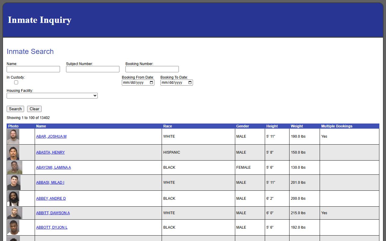 Will County inmate population roster search form