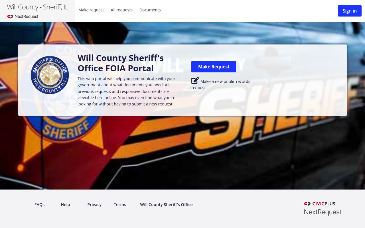 Will County booking photo FOIA NextRequest portal
